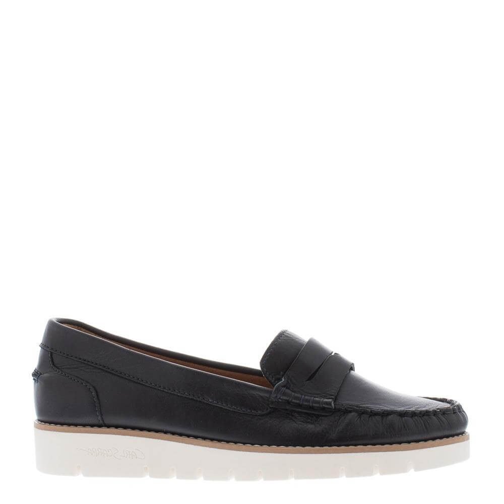 Carl Scarpa Lucentia Navy Leather Wedge Loafers